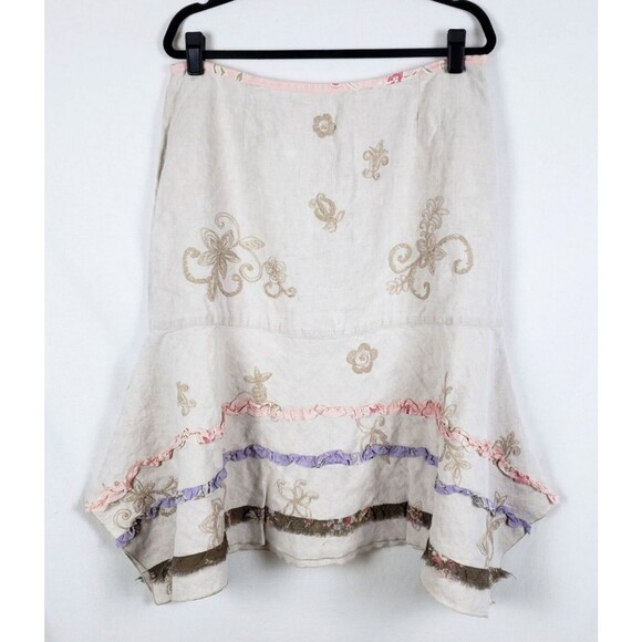 J Jill Linen Skirt Womens 16 Embroidered Romantic Boho Cottagecore Shabby Chic - Picture 1 of 12